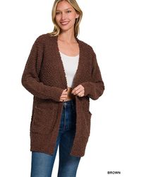 TRUEDAMES - Long Sleeve Popcorn Sweater Cardigan With Pockets - Lyst