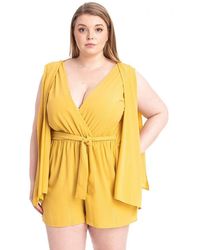 TRUEDAMES - Shimmer Fabric Draped Open Sleeve Romper - Lyst