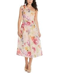 Alfred Sung - Floral Print Polyester Midi Dress - Lyst