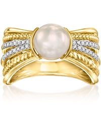 Ross-Simons - 7.5-8Mm Cultured Pearl Multi-Row Ring With Diamonds - Lyst