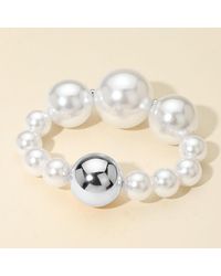 Fashnzfab - Chunky Metal Ball Accent Pearl Beaded Stretch Bracelet Rhodium - Lyst