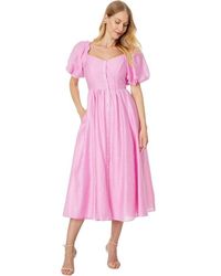 Cece - Midi Dress 10 Button Front Puff Sleeve Sweetheart Neck Jdm168 - Lyst