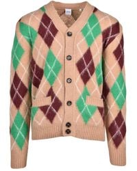 Aspesi - Bordeaux Argyle Pattern V-Neck Wool Cardigan - Lyst