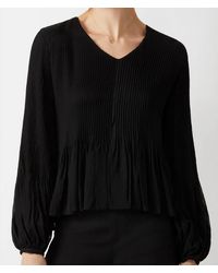 ecru - V-Neck Long Sleeve Ruched Chiffon Top - Lyst