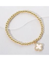 Fashnzfab - Reversible Stainless Steel Quatrefoil Charm Beaded Stretch Bracelet, Mother Of Pearl - Lyst