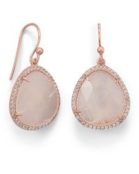 Liv Oliver - 18k Rose Gold Plated Rose Quartz Oval Cz Drop Earrings - Lyst