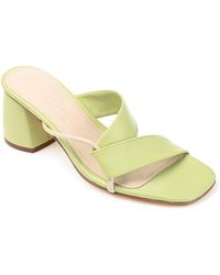 Journee Collection - Journee Signature Genuine Leather Jossette Slip On Block Heel Open Square Toe Sandals - Lyst