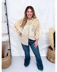 Easel - Mineral Washed Patchwork Floral Print Button Down Top - Lyst