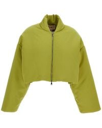 Plan C - Cropped Padded Duchesse Bomber Jacket With Boxy Silhouette - Lyst