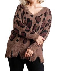 Umgee - Fuzzy Leopard Sweater - Lyst