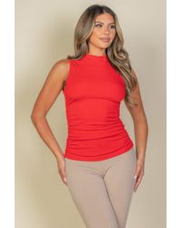 TRUEDAMES - Fashnzfab Ribbed Knit Ruched Side Sleeveless Top - Lyst
