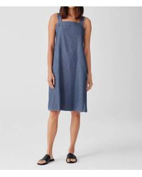 Eileen Fisher - Airy Organic Cotton Twill Square Neck Dress - Lyst