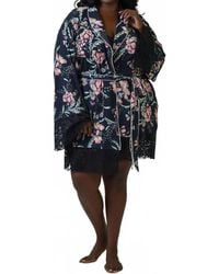 Kilo Brava - Satin & Lace Long Sleeve Short Robe - Lyst