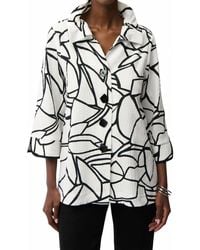 Joseph Ribkoff - Seersucker Abstract Print Trapeze Jacket With Contrast Button - Lyst