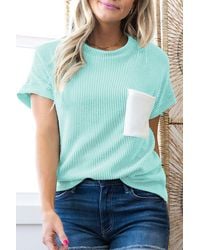 TRUEDAMES - Light Corded Knit Color Block Pocketed Crew Neck T Shirt - Lyst