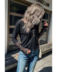 TRUEDAMES - V Neck Solid Button Lace Knit Loose Fit Top - Lyst