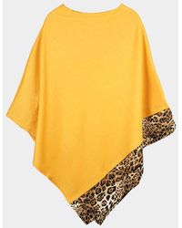 TRUEDAMES - Leopard Trim Solid Poncho - Lyst
