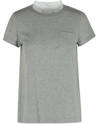 Sacai - Ribbed Cotton T-Shirt With Pleated Back Insert - Lyst