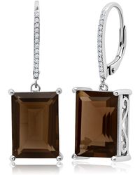 MAX + STONE - Emerald Cut Gemstone Quartz Dangle White Topaz Detail Leverback Earrings - Lyst
