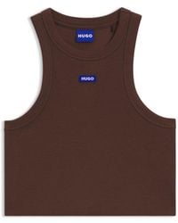 HUGO - Cropped Stretch-Cotton Tank Top With Logo Label - Lyst