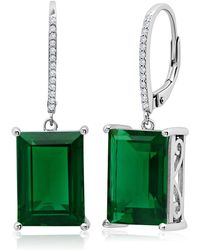 MAX + STONE - Emerald Cut Gemstone Quartz Dangle White Topaz Detail Leverback Earrings In Sterling Silver (14x10mm) - Lyst
