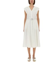 Michael Kors - V-Neck Midi Dress With Waist Belt - Lyst
