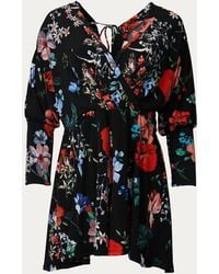 Blue Leopard - Floral-Print Surplice Stretch-Jersey Romper - Lyst