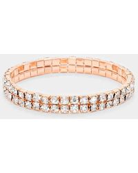 Fashnzfab - 2-Row Rhinestone Stretch Evening Bracelet Clear, Rose - Lyst