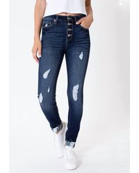 Kancan - High Rise 4-Button Super Skinny Distressed Jean - Lyst
