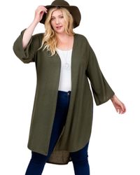 Fashnzfab - Plus Size Solid Hacci Brush Open Front Long Cardigan With Bell Sleeves - Lyst