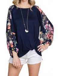 Emerald Collection - Floral Chiffon Sleeves Contrast Top - Lyst