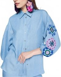 Vilagallo - Button Down Embroidered Long Sleeve Blouse - Lyst