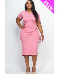 Fashnzfab - Plus Size Drawstring Ruched Side Split Hem Midi Dress - Lyst