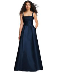 Alfred Sung - Boned Corset Closed-back Satin Gown With Full Skirt And Pockets - Lyst