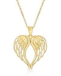 Ross-Simons 14kt Yellow Gold Angel Wings Heart Pendant Necklace - Metallic