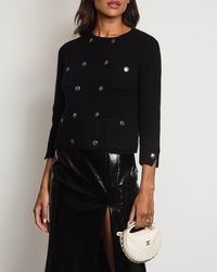 Chanel - Double Breasted Round Neck Jacket With Silver Button Detail - Lyst