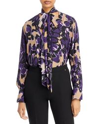 BOSS - Abstract Print Mock Neck Tie Blouse - Lyst