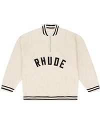 Rhude - Cream Quarter Zip Varsity Sweater - Lyst
