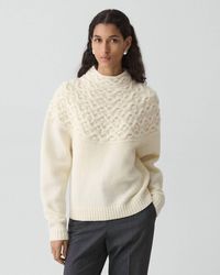 Theory - Cable Knit Yoke Sweater - Lyst