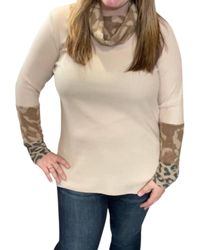 Honeyme - Leopard Accent Cowlneck Sweater - Lyst