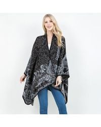 TRUEDAMES - Open Front Baroque Floral Border Print Shawl Wrap Poncho With Loop - Lyst