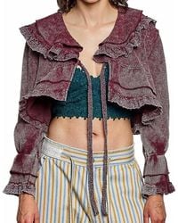 Pol - Maggie Lace Ruffle Tie Front Waffle Knit Crop Cardigan Top - Lyst
