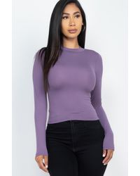 TRUEDAMES - Fashnzfab Mock Neck Solid Long Sleeve Top - Lyst