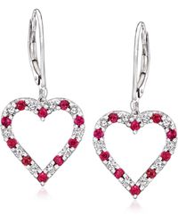Ross-Simons - Ruby And . Diamond Heart Drop Earrings - Lyst