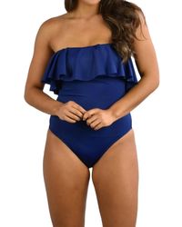 MILLY - Solid Ruffle Top One Piece Swimsuit - Lyst
