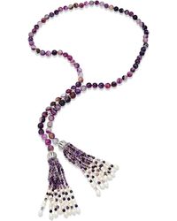 Savvy Cie Jewels 48" Green Agate And Cultured Pearl Tassel Necklace Embelished - Purple