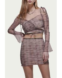 ZEMETA - Cupid Heart-print Sheer Mesh Cropped Wrap Top - Lyst