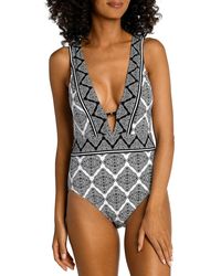 La Blanca - Mio Printed Plunging One-piece Swimsuit - Lyst