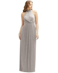 After Six - Band Collar Halter Open-back Metallic Pleated Maxi Dress - Lyst
