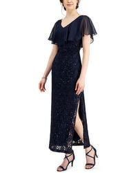 Connected Apparel - Petites Lace Overlay Sequined Evening Dress - Lyst